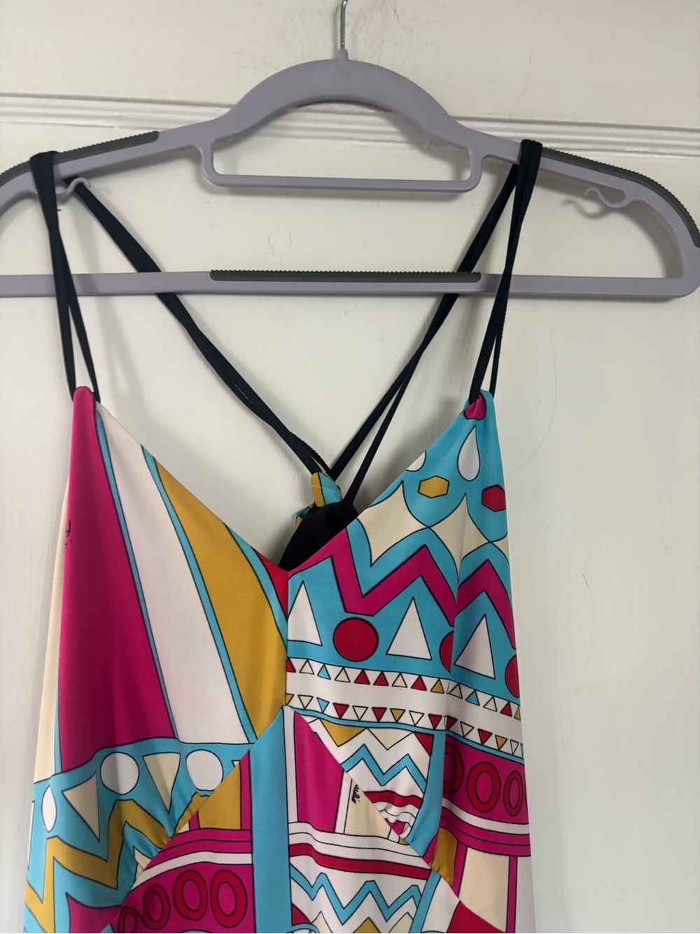 Geometric Print Midi Slip Dress with Thin Straps - Pink & Turquoise - Picture 2 of 3